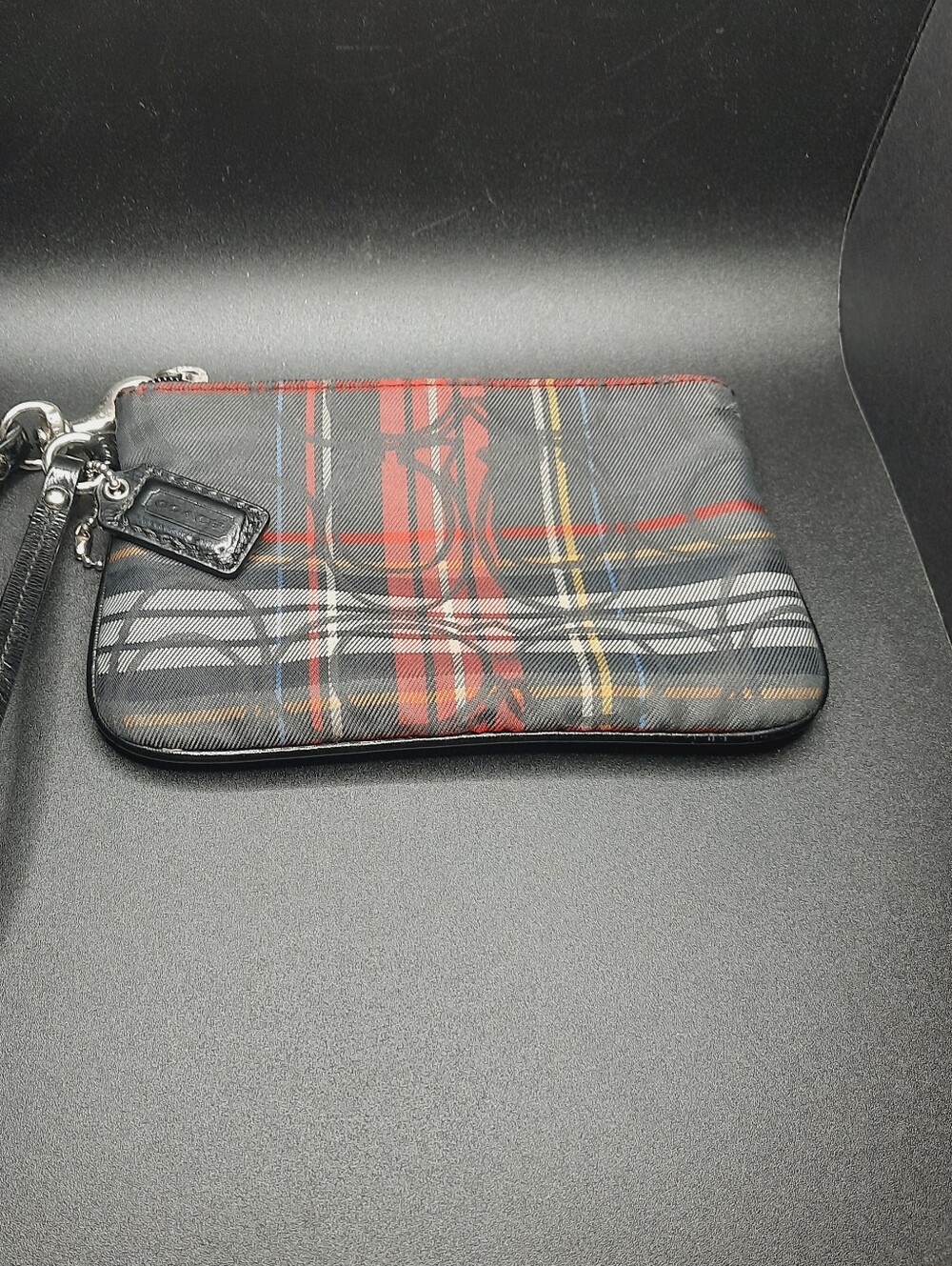 Coach Poppy Tartan Plaid Wristlet